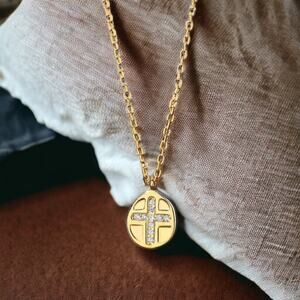 NEW 14K yellow gold plated CZ cross Christian necklace jewelry B16A